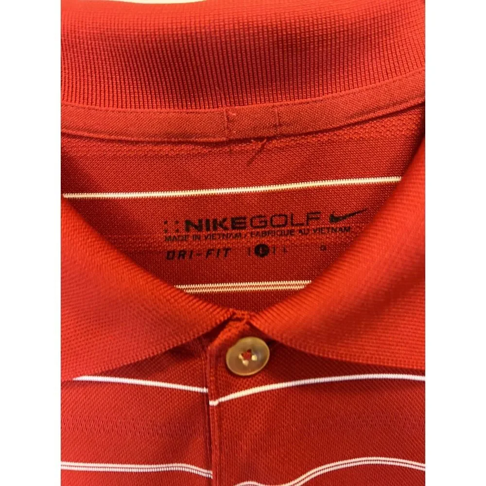 Nike Golf Dry Fit Large Red And White‎ Stripe Shortsleeve Polo Shirt Wicking
